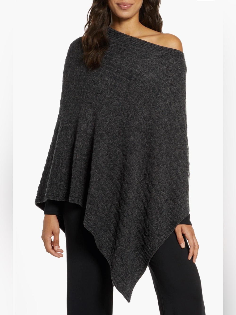 NWT Barefoot Dreams CozyChic Lite Poncho Black Charcoal One Size